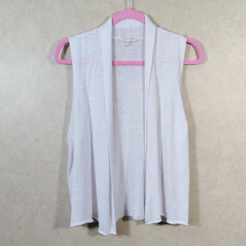 I188 Eileen Fisher white linen sweater knit vest L